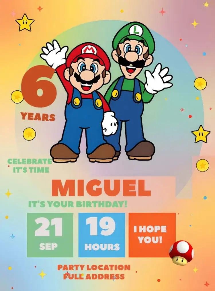 Super Mario And Luigi Gamer invitation