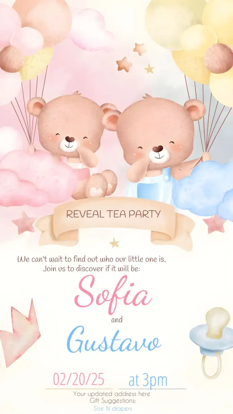Teddy Bear Balloonists Pink Gender Reveal Tea Party
