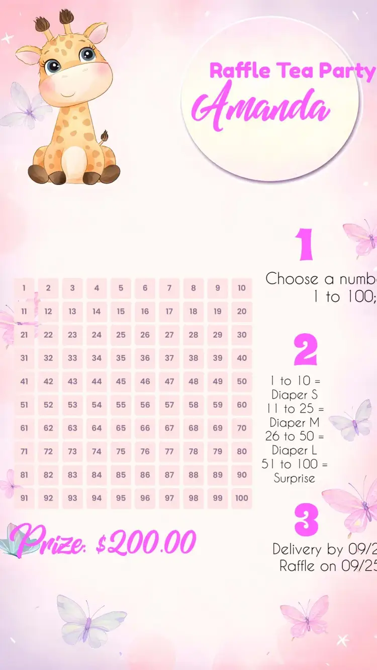 Giraffe Diaper Raffle Tea invitation