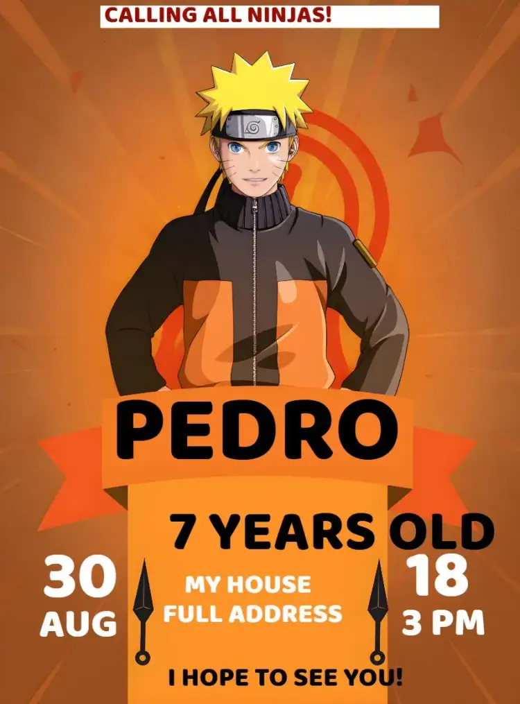 Invitation Naruto Kids – Kids' Birthday Party theme ninja, anime, vibrant orange, adventure, youthful, fun
