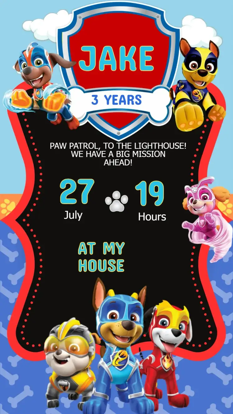 Invitation Paw Patrol Birthday Invitation – Kids' Birthday Party theme colorful, fun-filled, themed, childlike, lively, adventurous