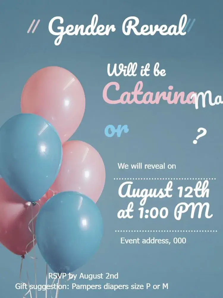 Invitation Baby Shower Balloon Gender Reveal – Gender Reveal theme modern, colorful, playful, cheerful, childlike