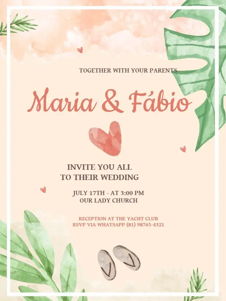 Beach Wedding Light Foliage Clear invitation