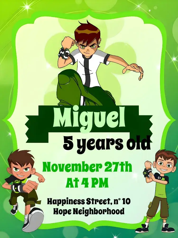 Invitation Ben 10 Banner – Kids' Birthday Party theme modern, colorful, themed, fun, childlike