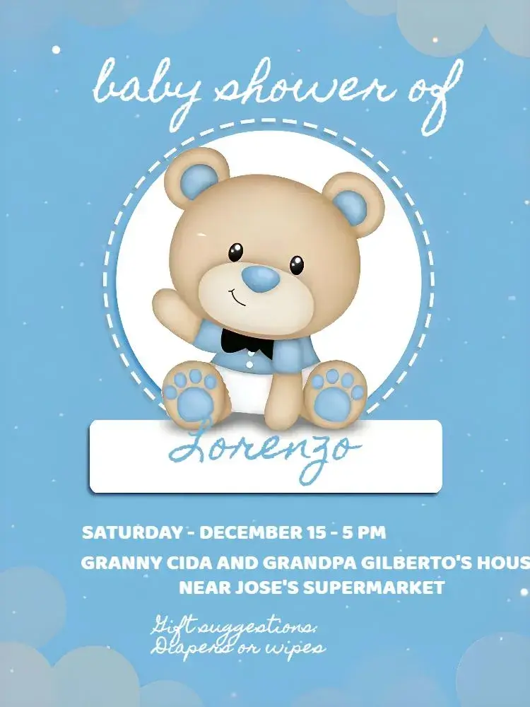 White Teddy Bear Baby Shower invitation