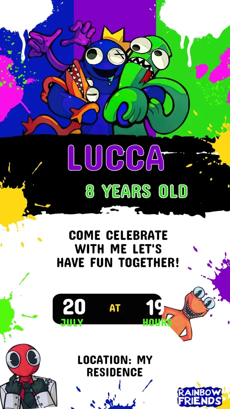Invitation Rainbow friend Birthday Invitation – Kids' Birthday Party theme colorful, playful, modern, fun, friendly, happy