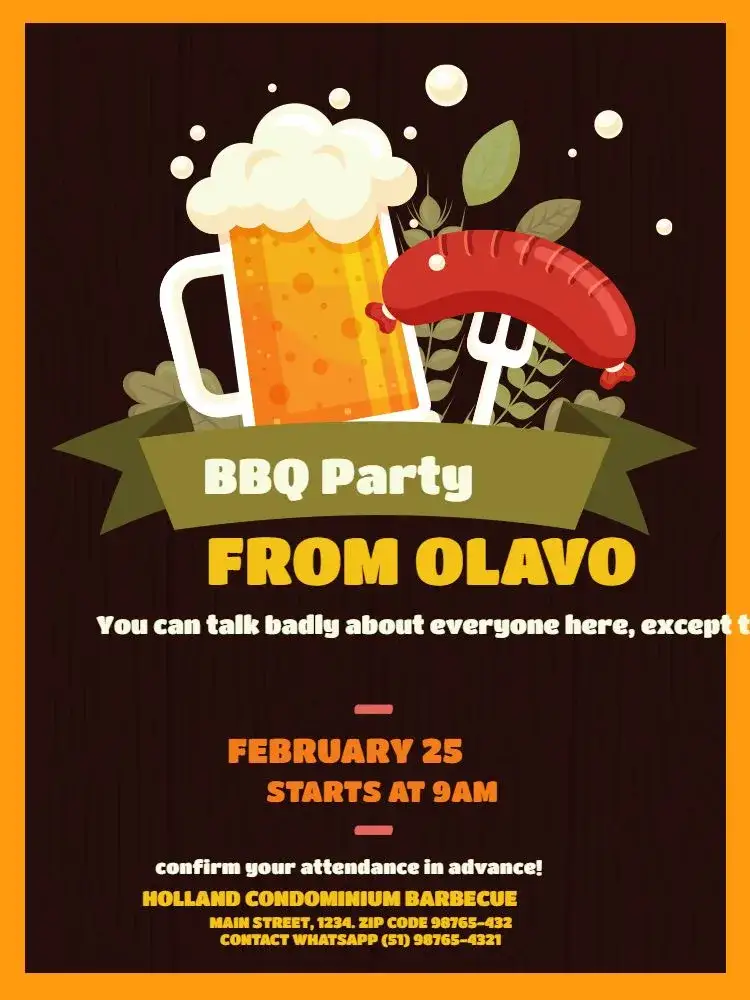 Invitation Funny Dark Brown BBQ Invitation – Most searched for theme dark, brown, orange, funny, modern, festive