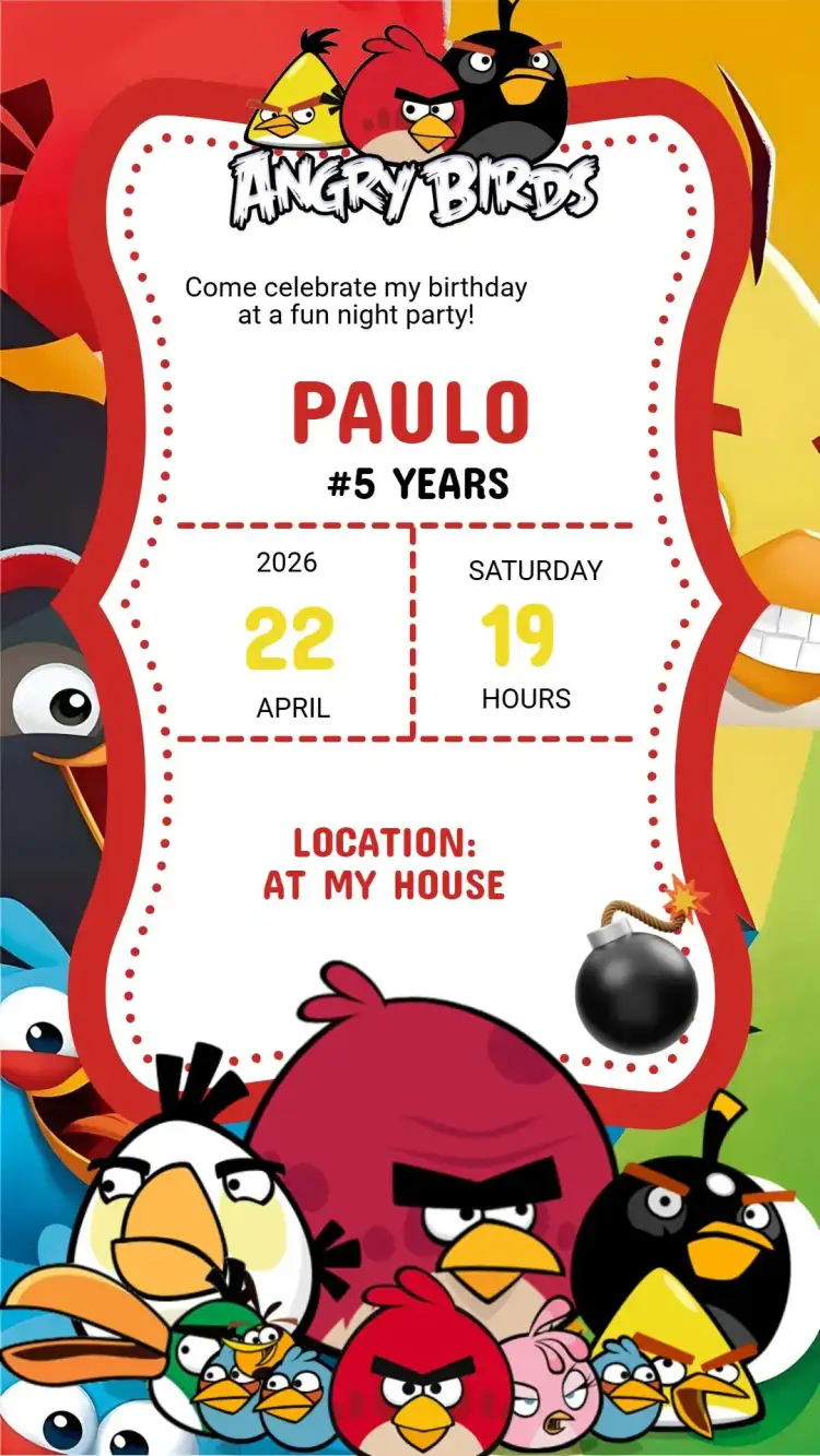 Digital Angry Birds Kids Invitation Edit
