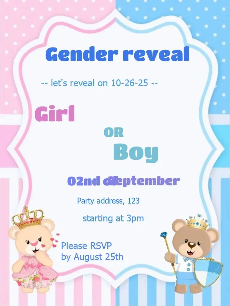 Invitation Reveal Party With Pink Gift List – Raffle Tea theme pink, colorful, playful, childlike, modern