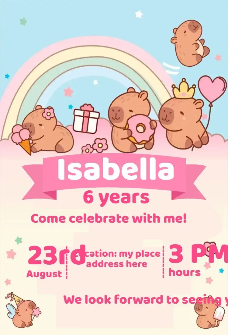 Capivara girl invitation