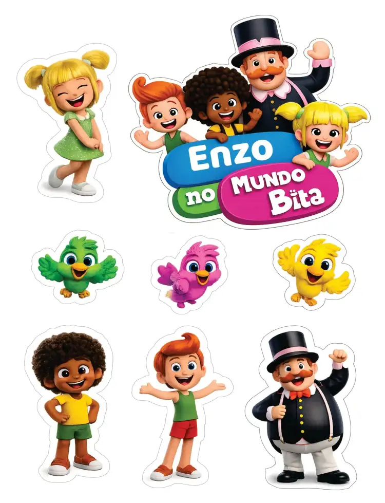 Invitation Mundo Bita – Cake topper theme colorful, fun, themed, childish, cheerful, vibrant