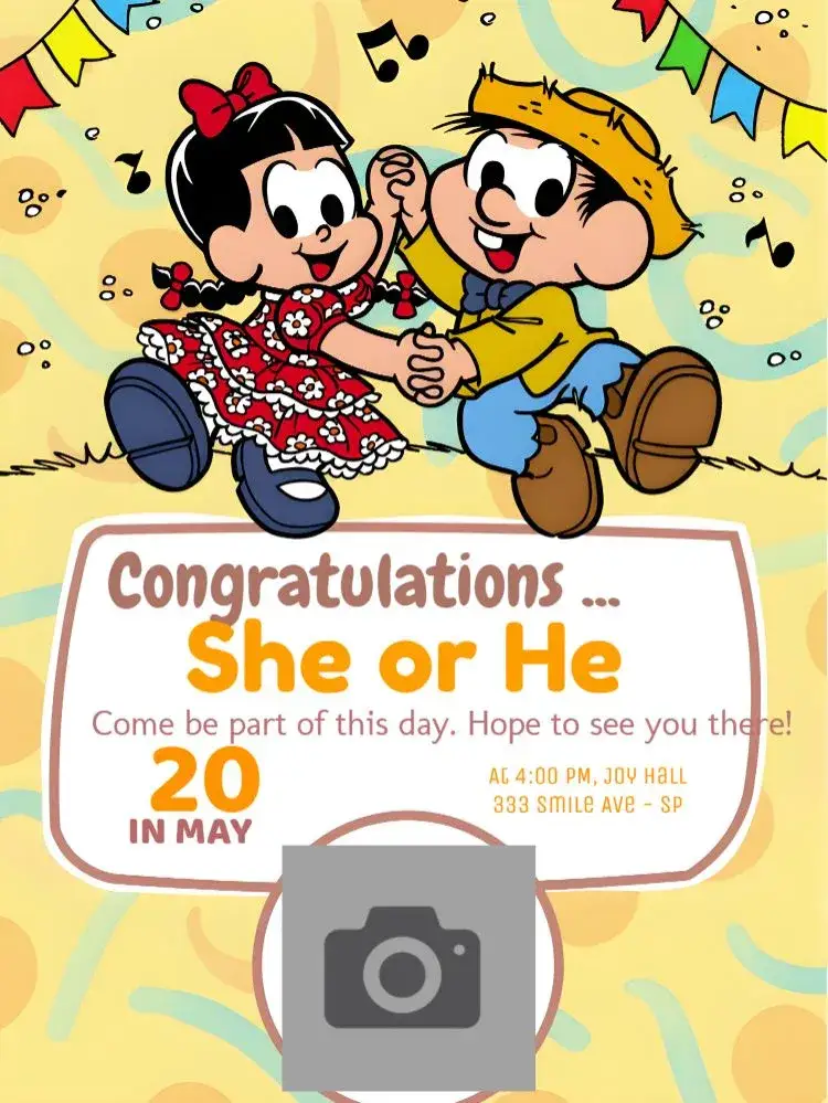 Invitation Turma Da Mônica With Online Photo – Kids' Birthday Party theme colorful, fun, childish, illustrations from Monica's Gang, cheerful, playful
