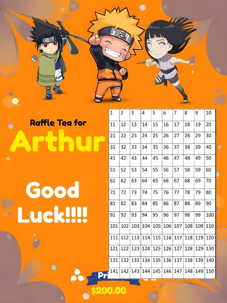 Naruto Chibi Numbers Tea Raffle invitation