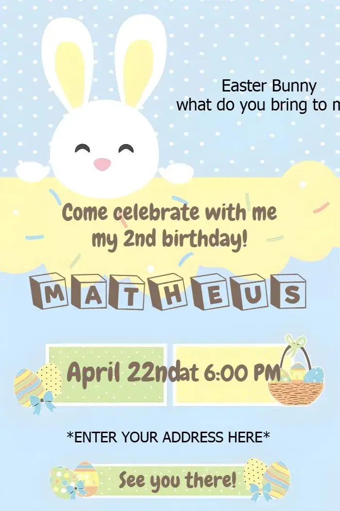 Invitation Easter Bunny – Kids' Birthday Party theme colorful, playful, fun, Easter, childlike