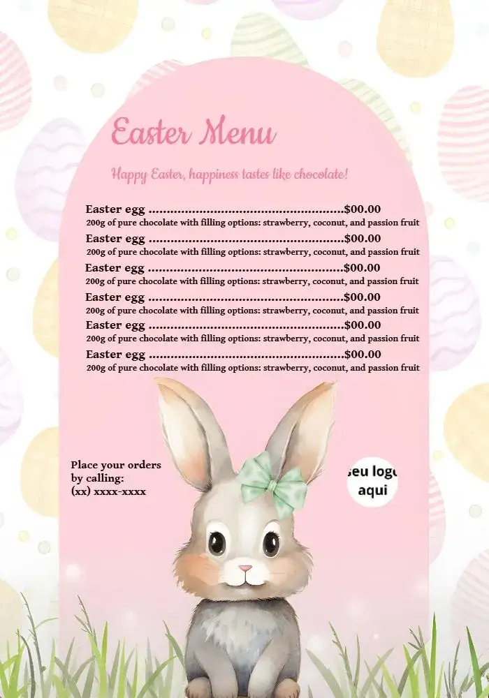 Invitation Menu Easter Eggs Pink Bunny – Commemorative Dates theme bunny, Easter eggs, pink, green, festive, fun