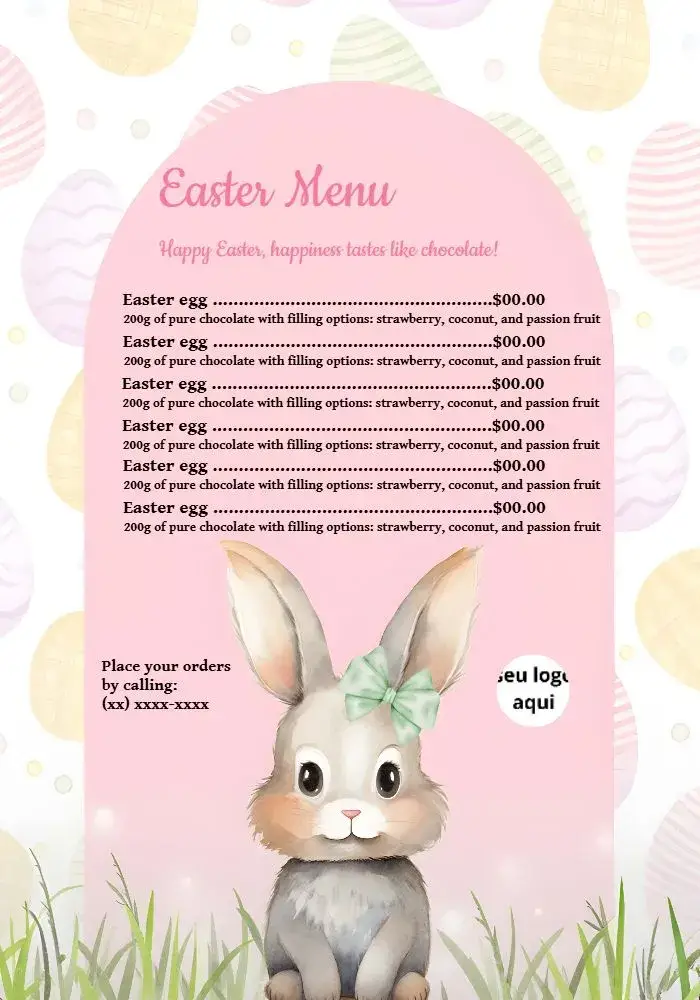 Menu Easter Eggs Pink Bunny invitation