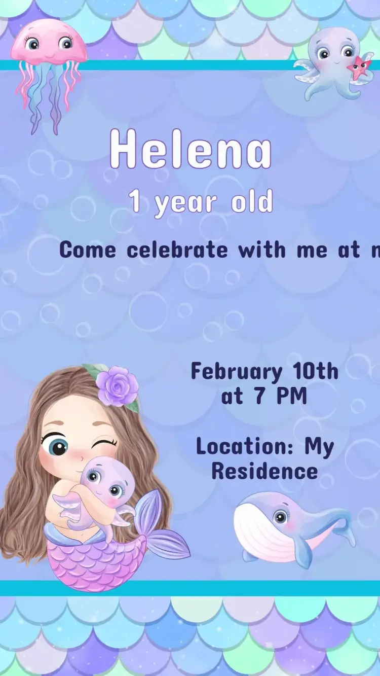 Invitation Mermaid Under the Sea Birthday Invitation – Kids' Birthday Party theme under the sea, mermaids, vibrant colors, playful illustrations, aquatic theme, marine elements