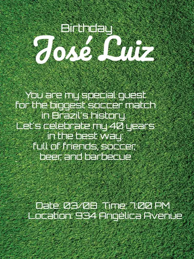Invitation Digital Soccer – Birthday theme green, white, modern, sporty, fun