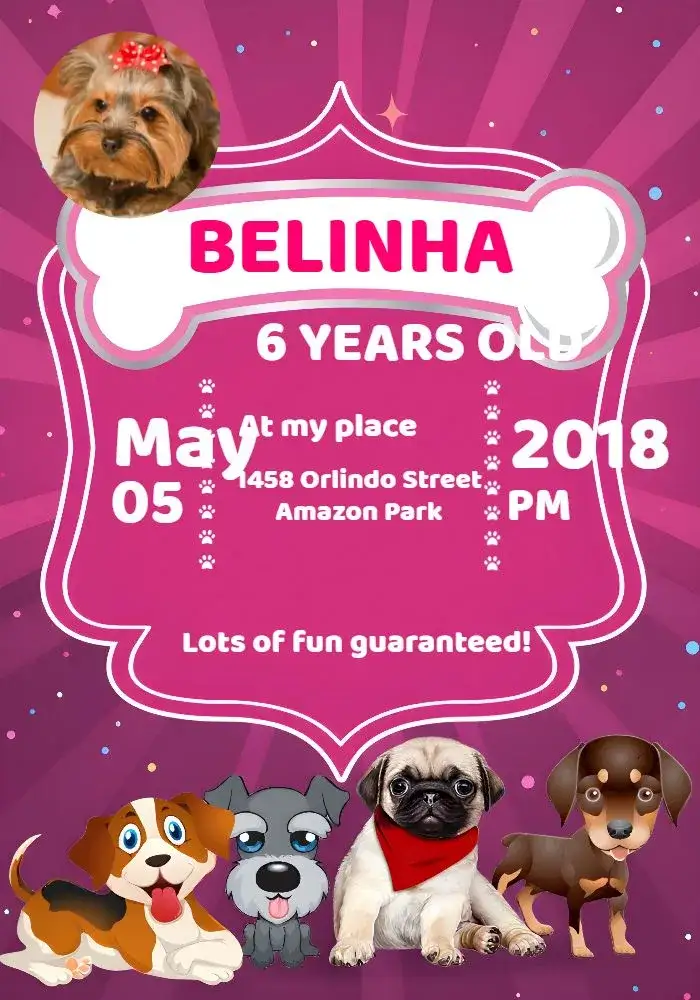 Invitation From Pet Dog With Photo Collage – Most searched for theme pink, white, dog illustrations, fun style, colorful design, photo collage