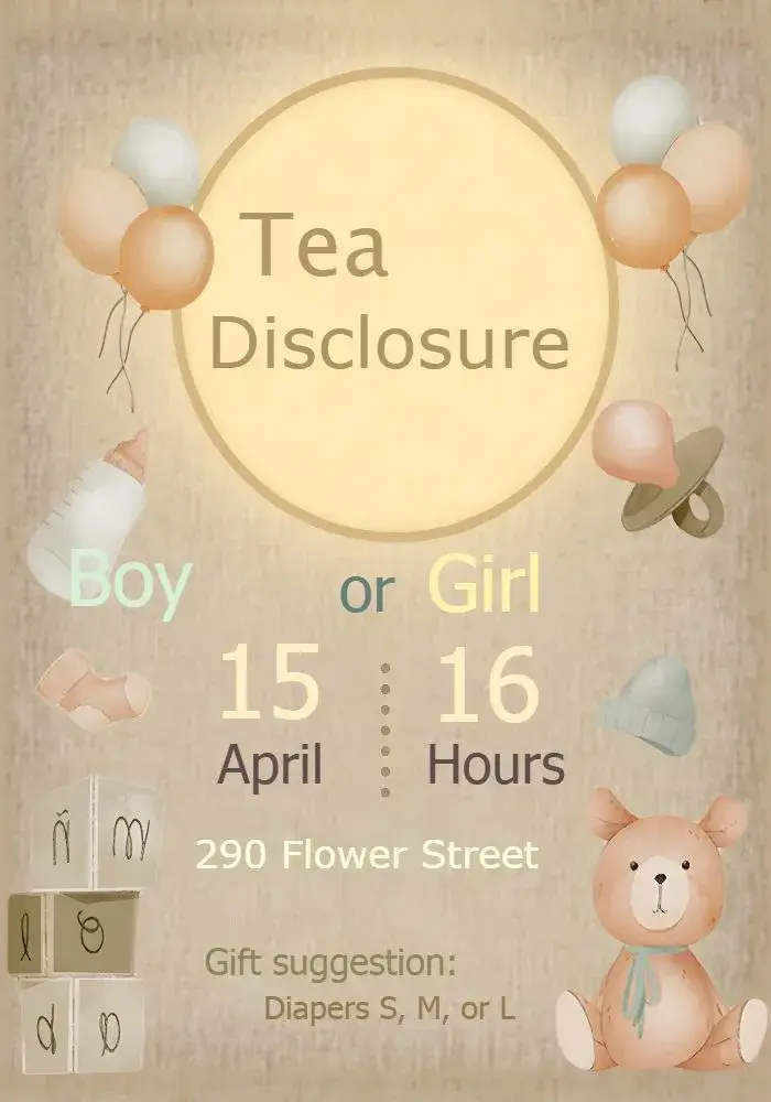 Colorful Teddy Bear Gender Reveal invitation