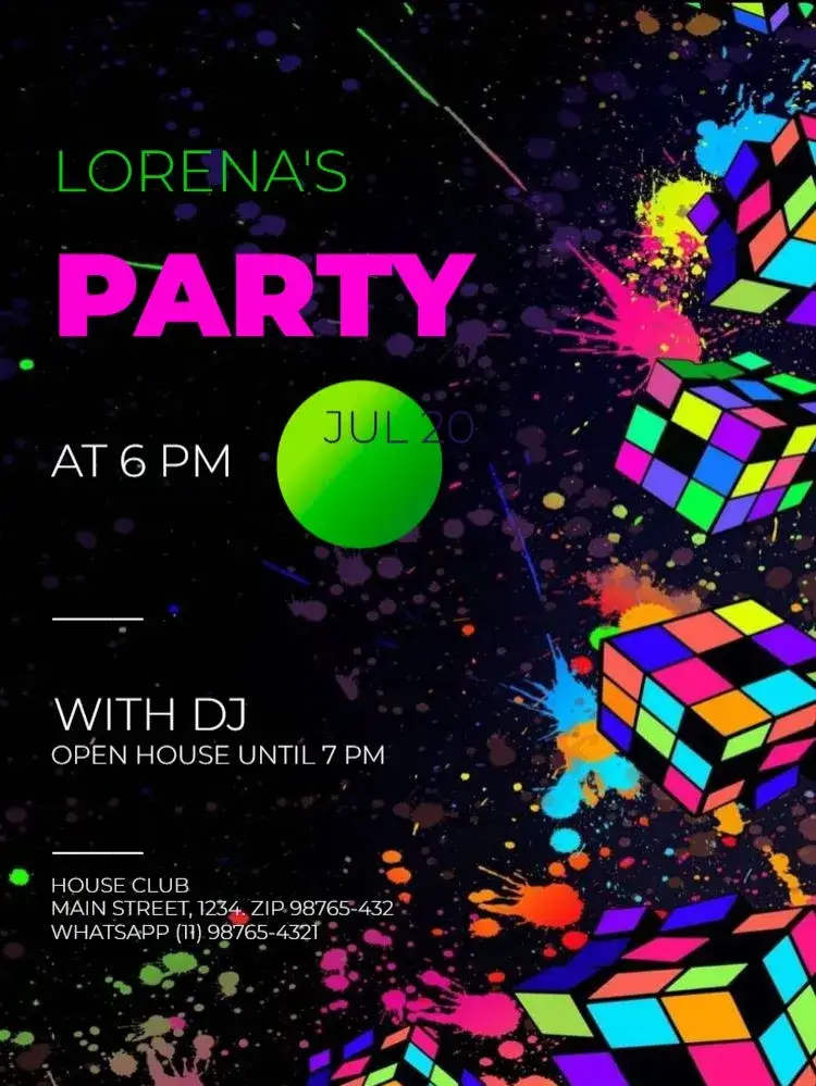 Invitation To Cube Party Edit Celebration – Kids' Birthday Party theme modern, neon, colorful, geometric, dark, fun