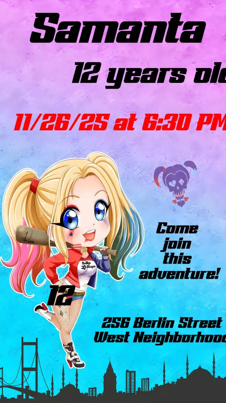 Invitation Harley Quinn – Birthday theme