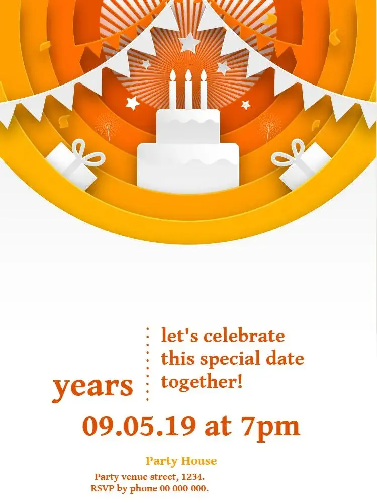 Invitation Celebration Cake – Birthday theme vibrant yellow, festive, modernity, graphic elements, fun, celebration