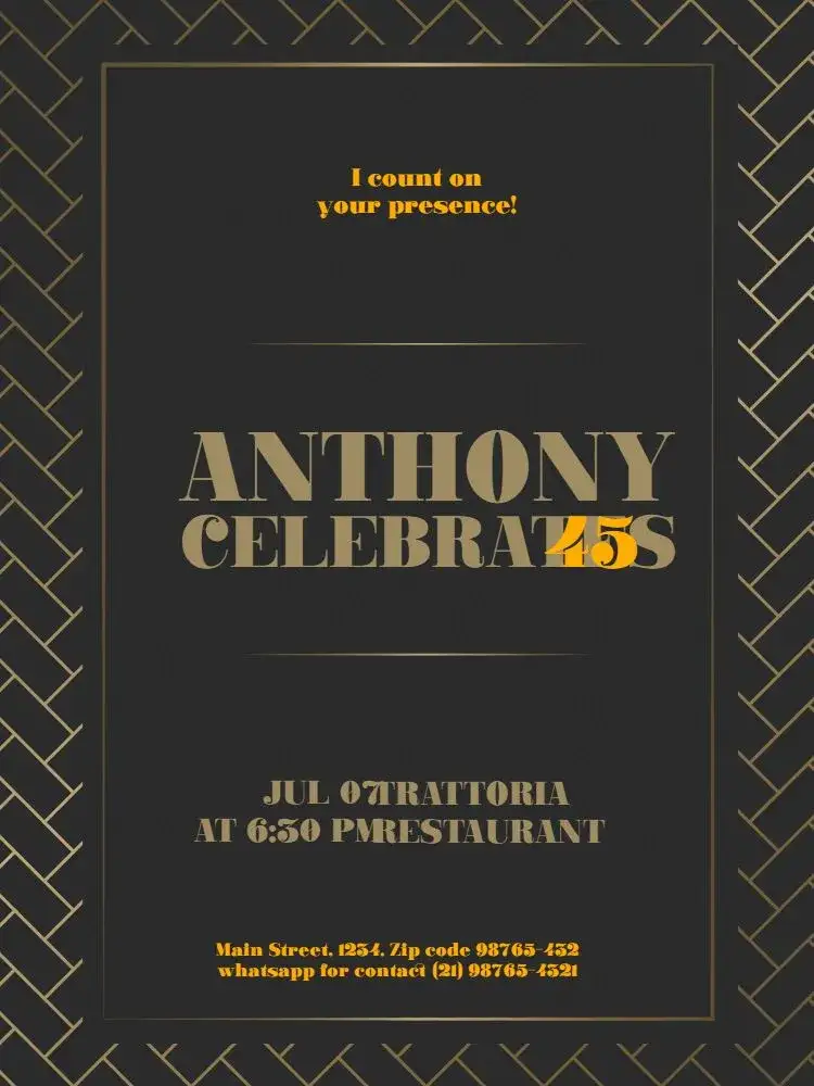 Invitation Adult Male Golden Party – Kids' Birthday Party theme golden, black, elegant, modern, luxurious