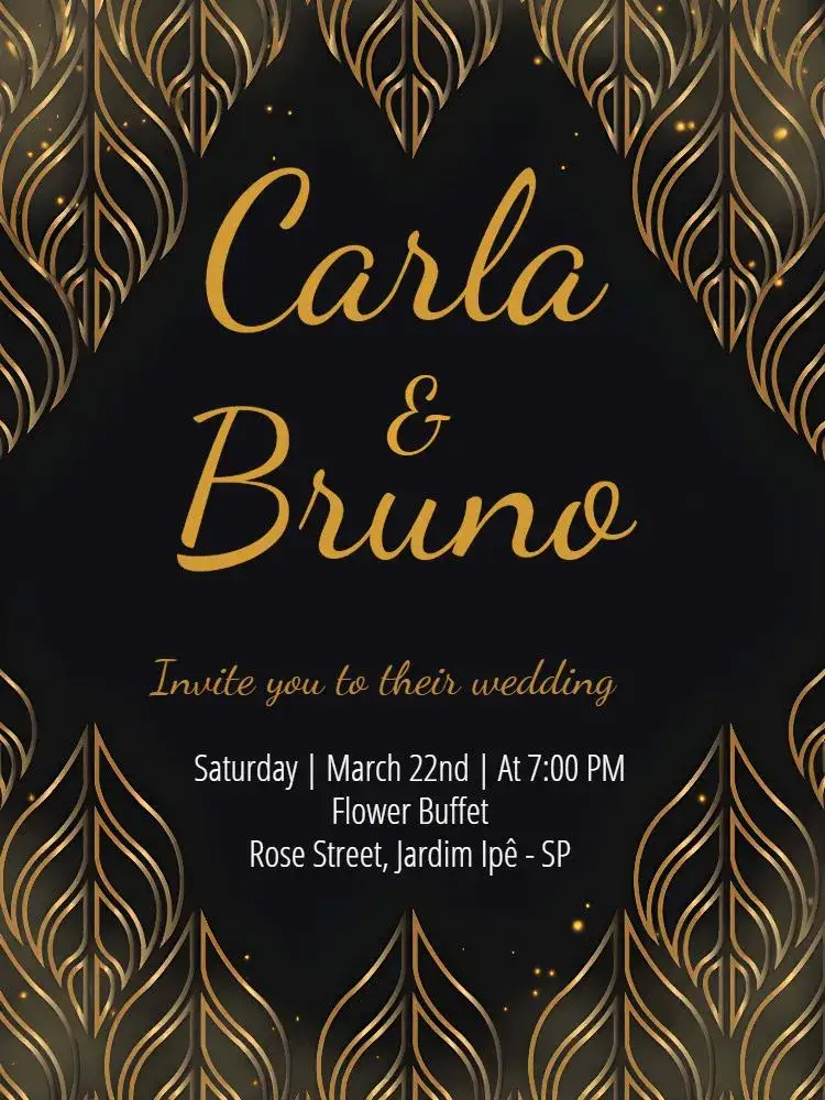 Invitation Golden Foliage Wedding – Wedding theme golden, black, foliage, elegant, modern, minimalist
