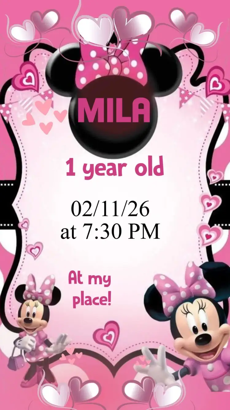 Invitation Minnie Mouse – Kids' Birthday Party theme pink, fun, childish, colorful, themed, magical