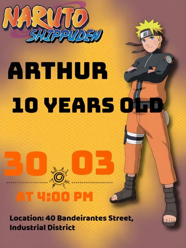Yellow Naruto invitation