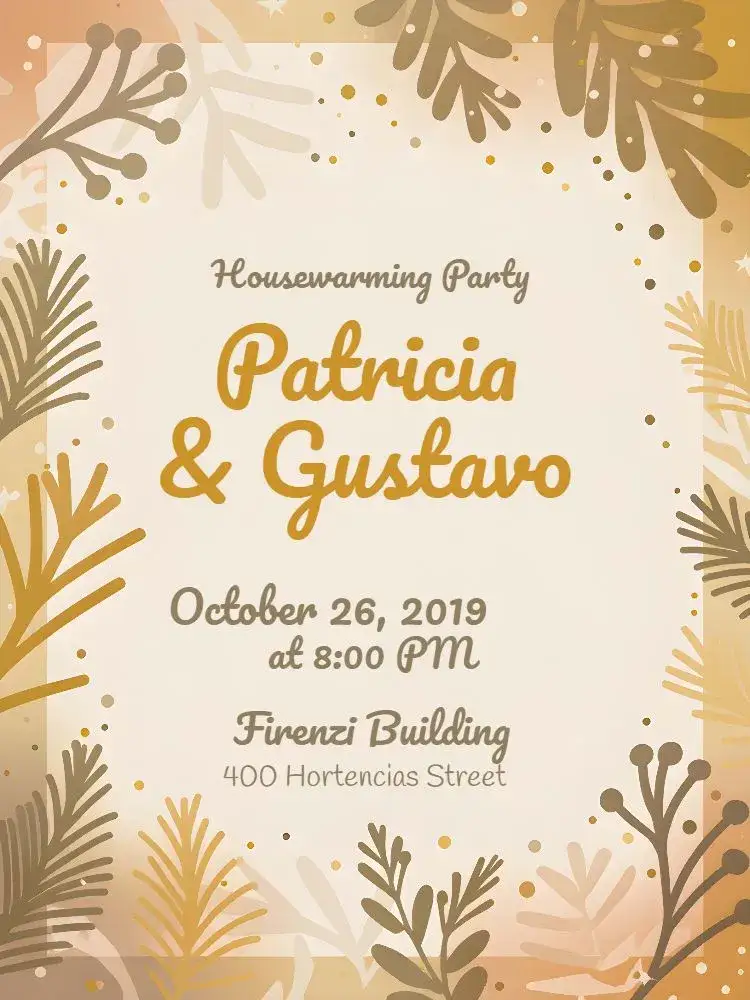 Invitation New Home Pot Tea Party – Bridal Shower theme golden, white, floral, modern, elegant, minimalist
