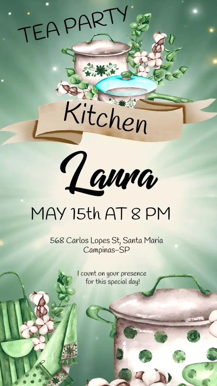 Invitation Green Kitchen Tea – Bridal Shower theme floral, green, elegant, modern, natural, cozy