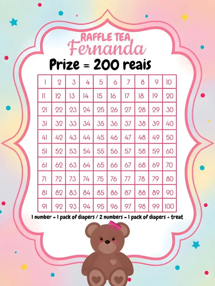 Invitation Tea Raffle Little Bear Card – Raffle Tea theme pink, white, brown, black, cute, modern