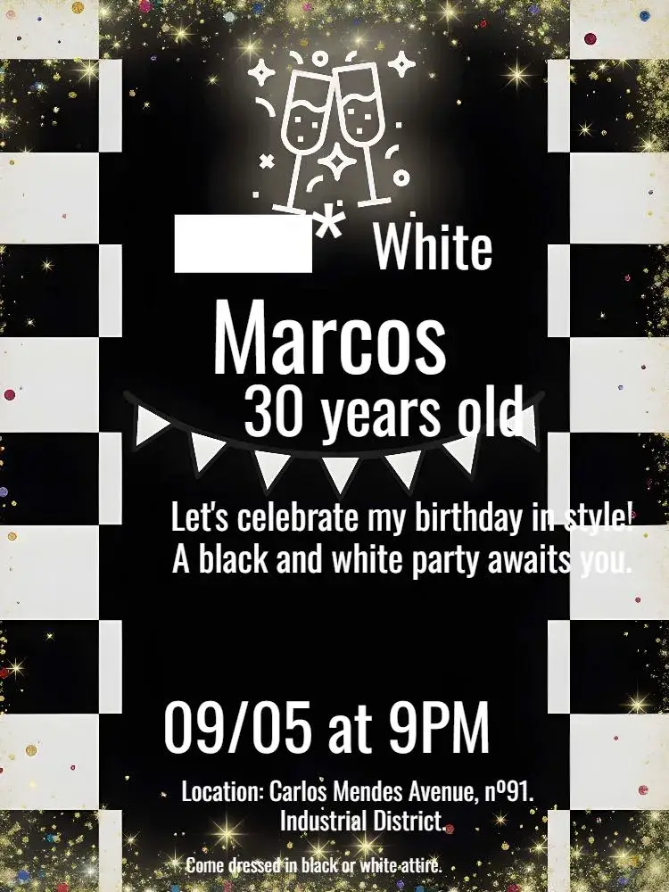 Invite Black And White Adult editable and customizable
