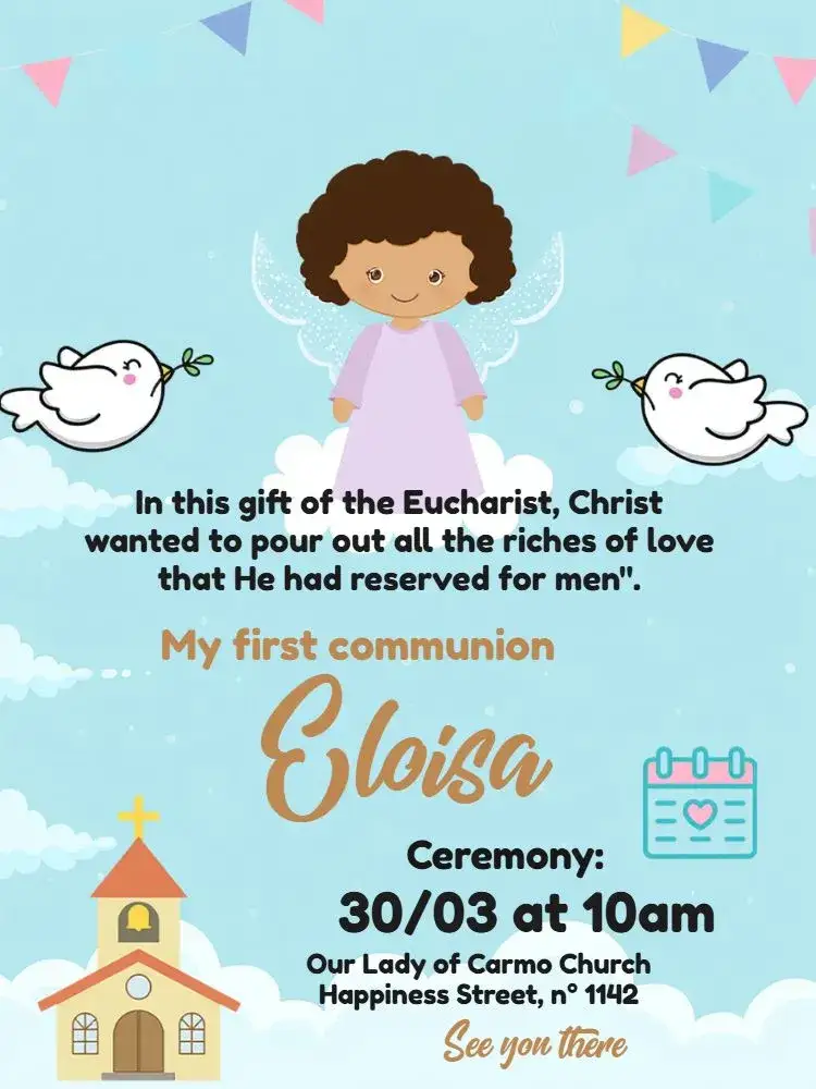 Invitation First Holy Communion Church – First Communion theme floral, delicate, pastel, childlike, religious, modern