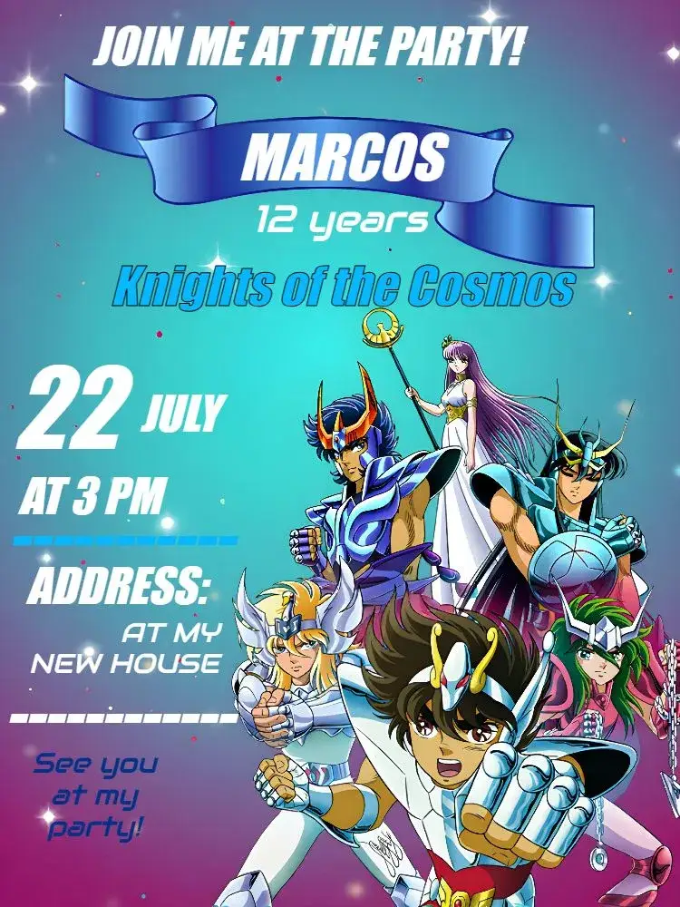 Invitation Saint Seiya Anime – Kids' Birthday Party theme blue, anime, themed, colorful, fun