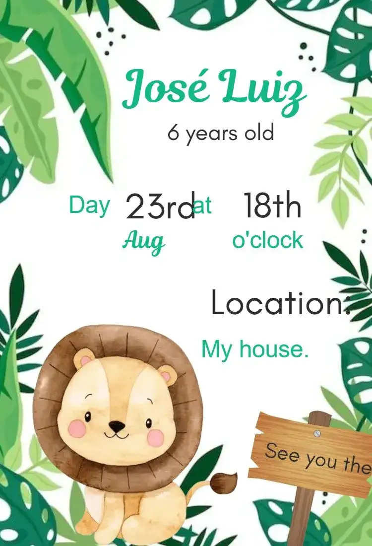 Invitation Safari Lion Invitation – Kids' Birthday Party theme wild, colorful, jungle animals, tropical, fun, adventure