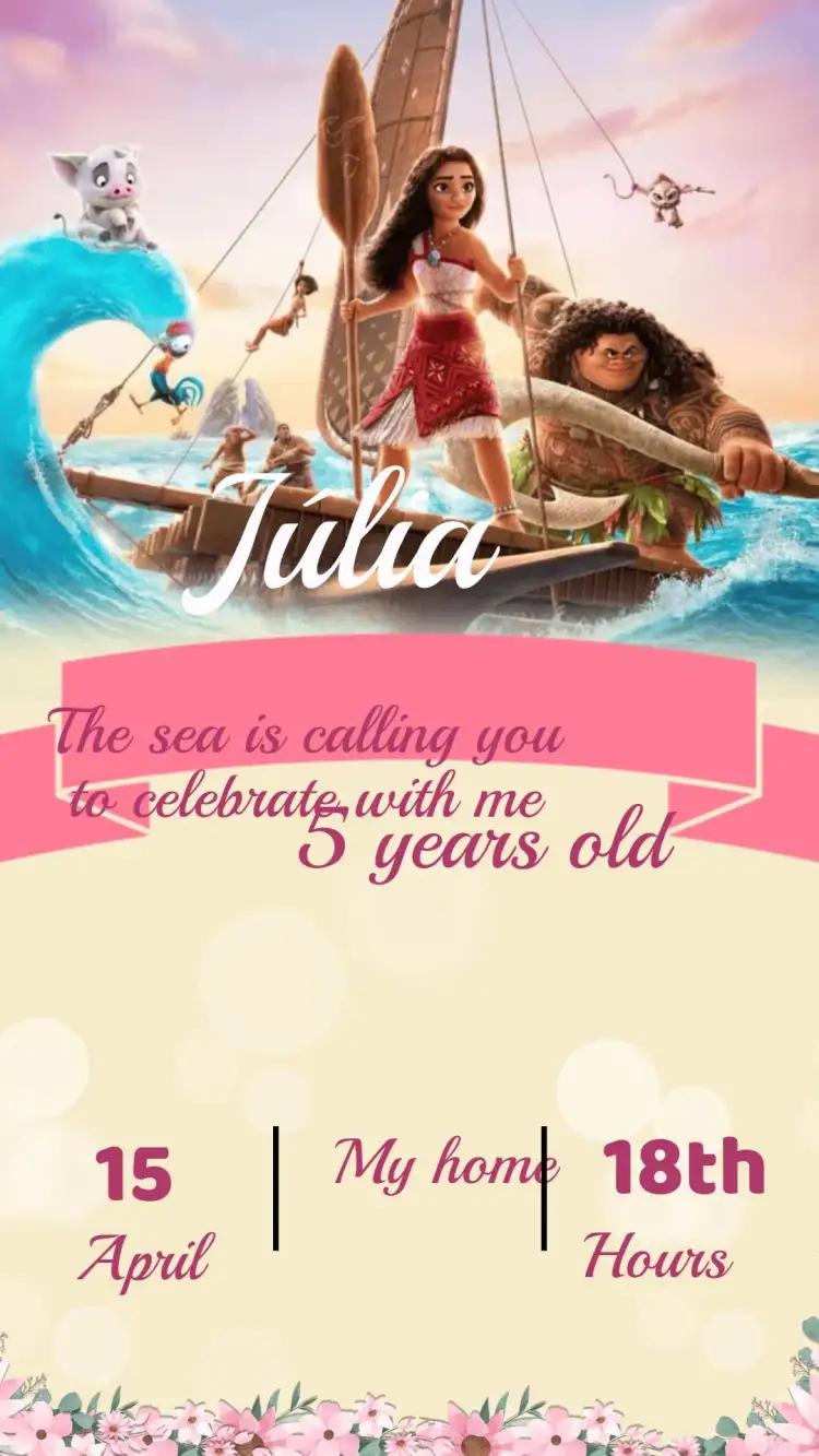 Invitation Moana Birthday Invitation – Kids' Birthday Party theme tropical, colorful, adventure, navy, illustrative