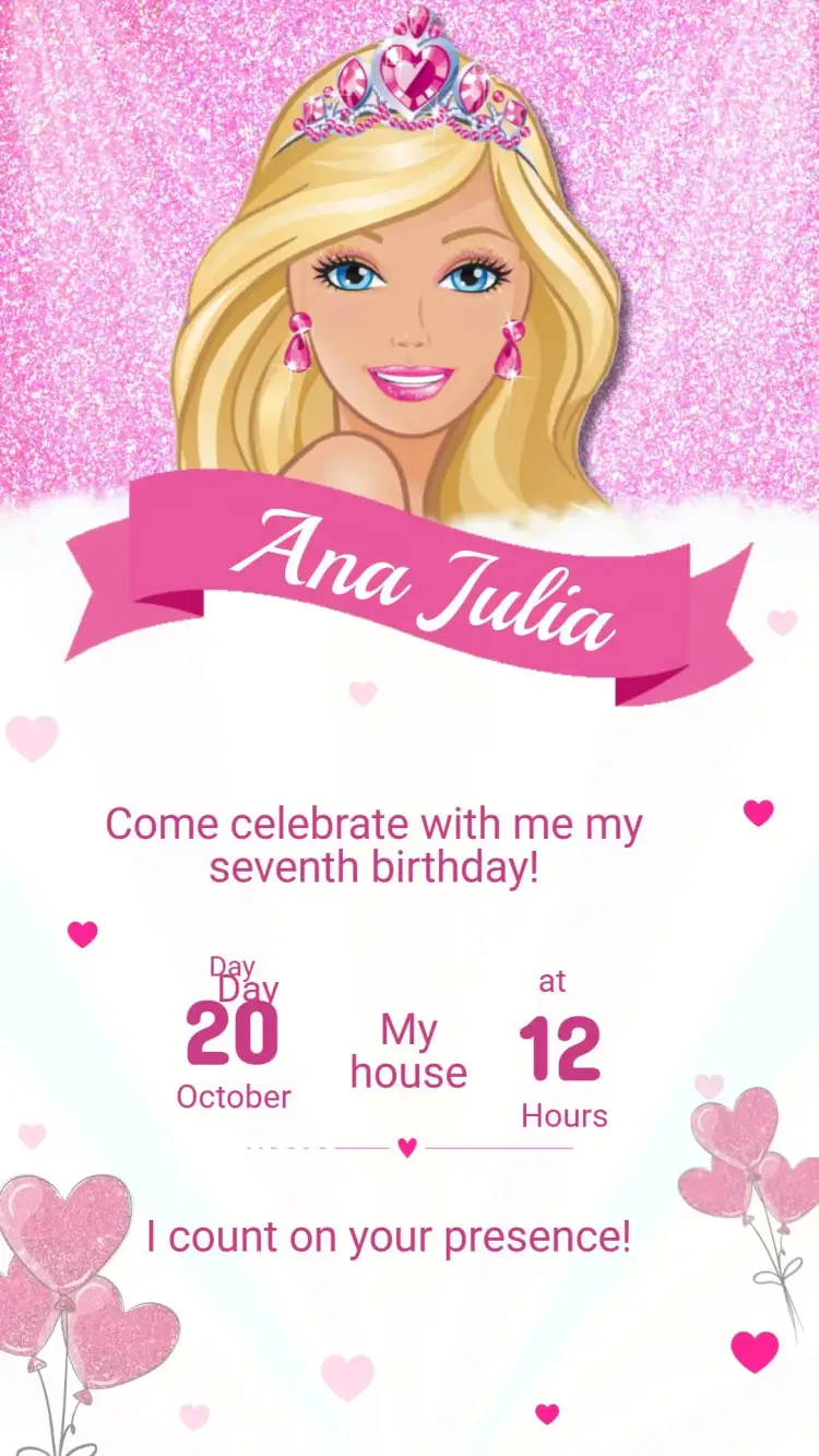 Invitation Barbie Birthday Invitation – Kids' Birthday Party theme pastel colors, playful style, fantasy elements, doll illustrations, sparkle and glamour, pink and blue theme