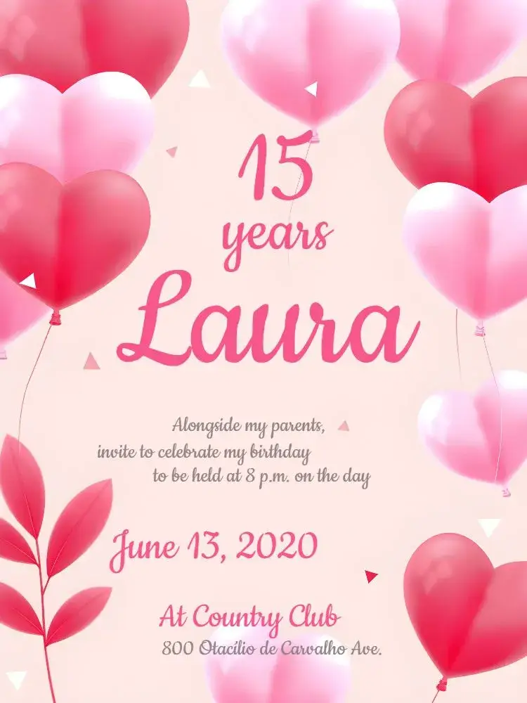 15 Years - Pink Balloons invitation