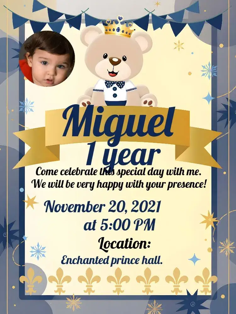 Invitation Little Prince Bear With Boy Photo – Most searched for theme blue, golden, black, royalty, fun