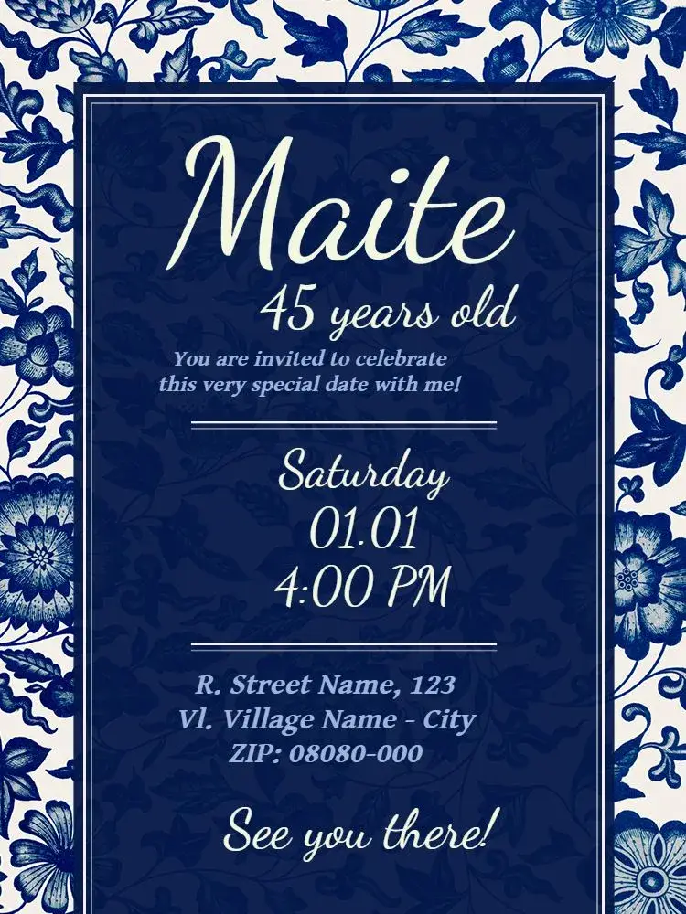 Virtual De - Blue Flowers English invitation