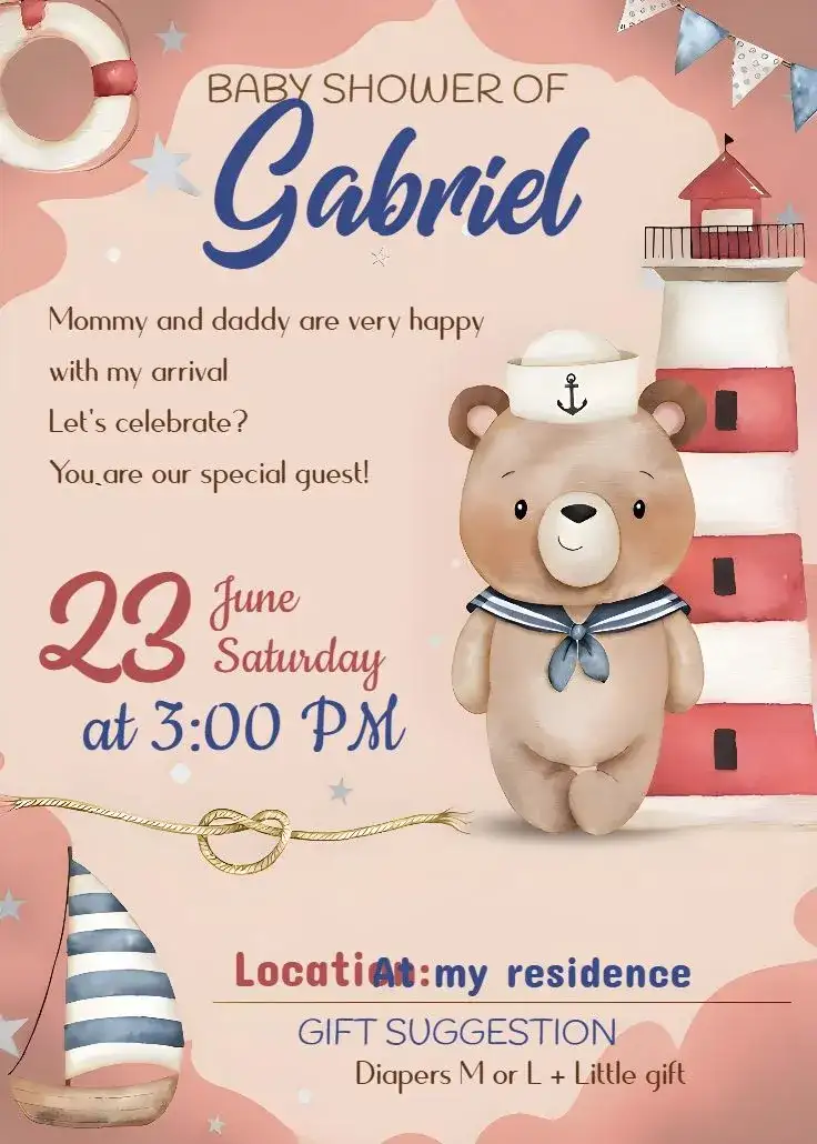 Diaper Shower Sailor Bear Watercolor