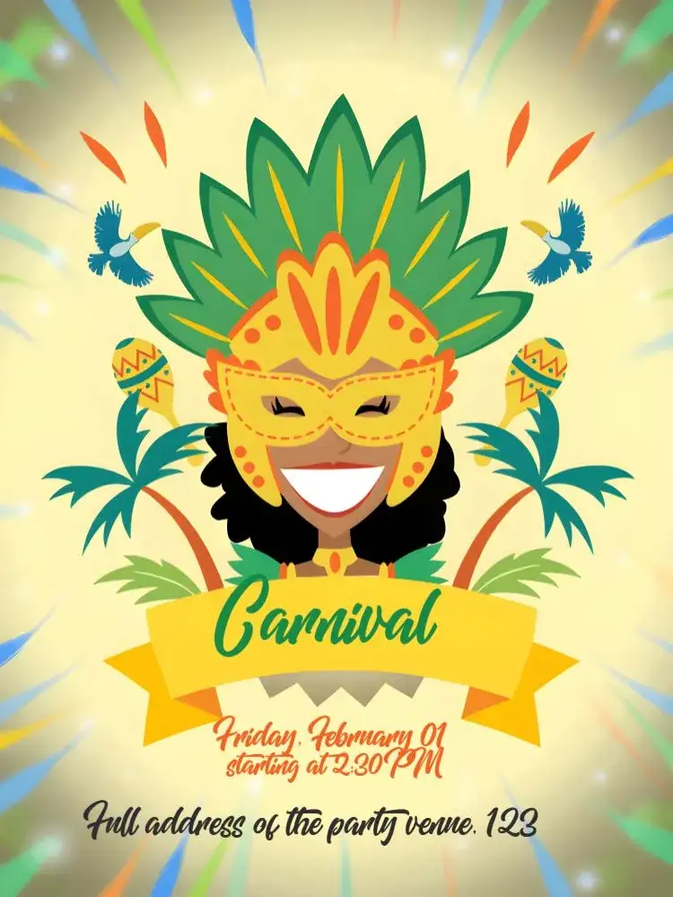 Invitation Orange Carnival – Commemorative Dates theme colorful, festive, cheerful, tropical, bright