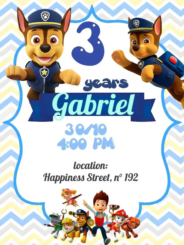 Invitation Paw Patrol Background – Kids' Birthday Party theme blue, striped, fun, colorful, childlike