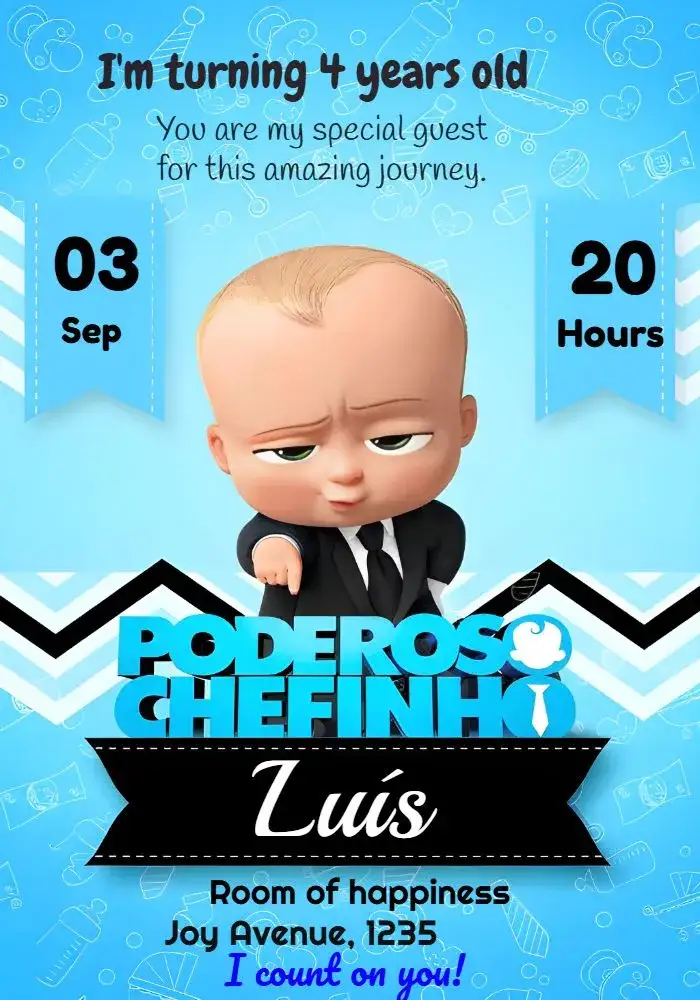 Invitation Powerful Boss Baby – Most searched for theme fun, childish, modern, playful, colorful