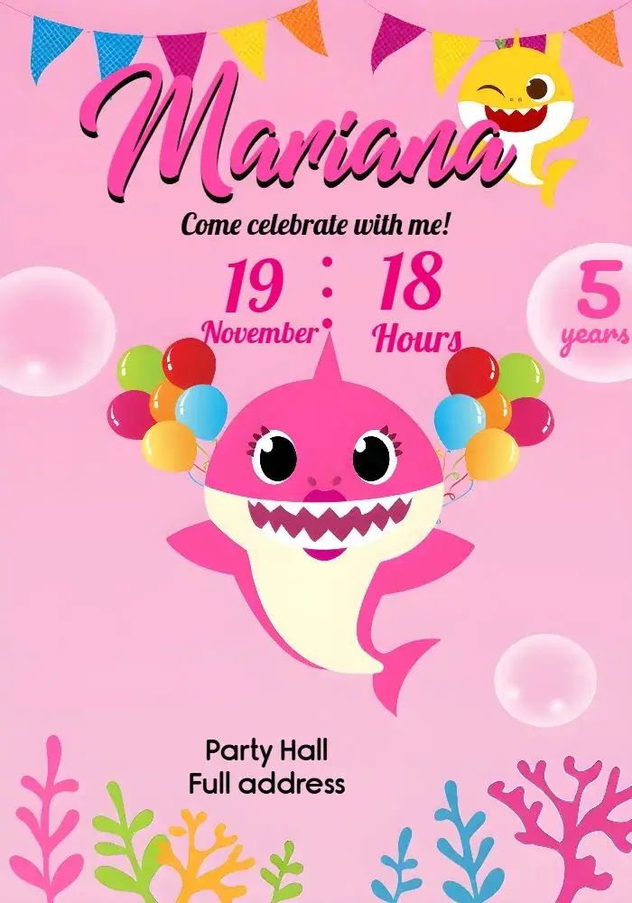 Pink Blue Baby Shark invitation