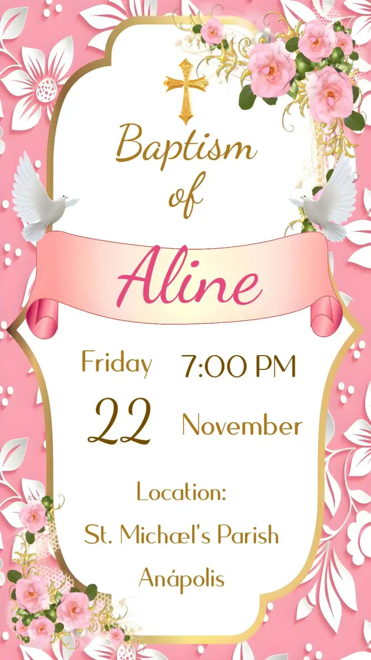 Invitation Girl's Christening – Baptism theme pastel, floral, minimalist, golden, romantic, elegant