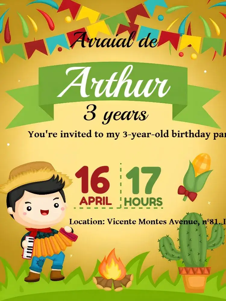 Invitation Festa Junina Arraiá Amor – Commemorative Dates theme colorful, vintage, rustic, festive, traditional